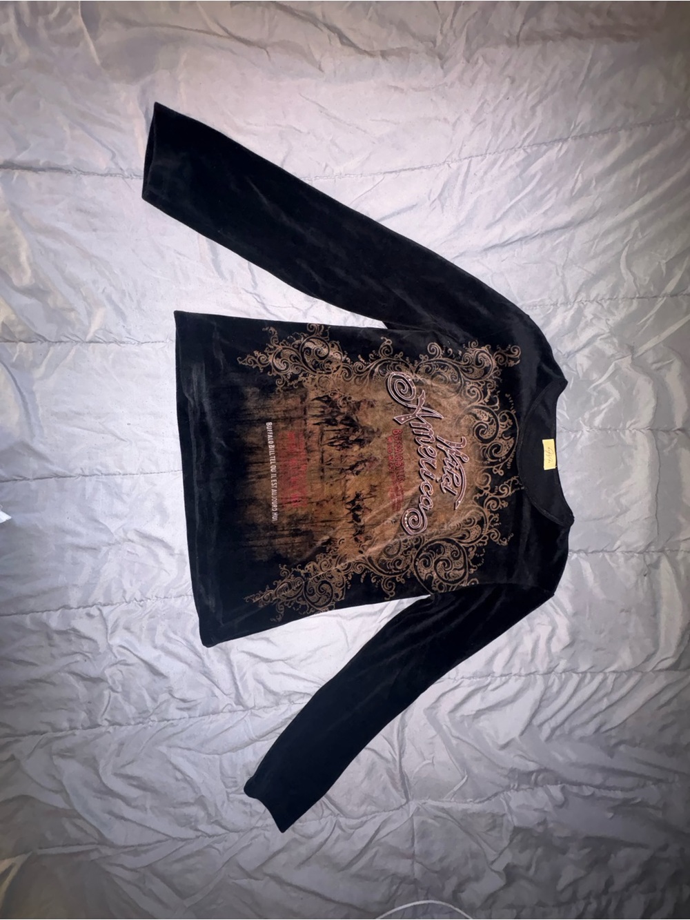 MONA LISA Black Crewneck Sweater with Brown & Gold Ornate Graphic